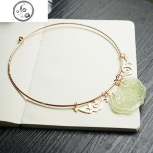 原创手工古风璎珞玉牌祥云长命锁项圈岫玉中国汉服配饰项链 JiMi