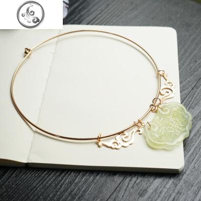 原创手工古风璎珞玉牌祥云长命锁项圈岫玉中国汉服配饰项链 JiMi