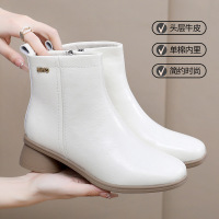 秋冬真皮复古短靴女棉鞋中筒舒适百搭中跟透气软底粗跟女靴