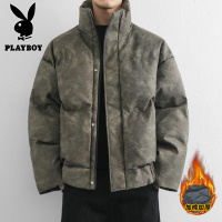 花花公子新款高品质秋冬青少年加棉加厚PU棉衣男港风时尚棉服