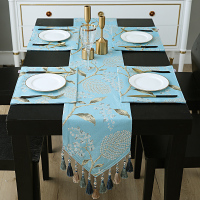 家柏饰(CORATED)欧式桌旗餐垫套装餐桌垫隔热垫西餐盘垫布餐边柜装饰布新中式 蓝岛 桌旗32*220cm
