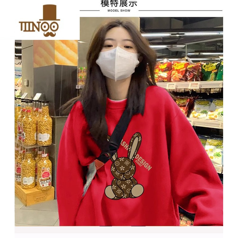 YANXU不一样的情侣装秋装卫衣正红色本命男款衣服时尚兔子圆领外套