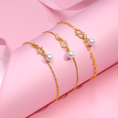 老庙黄金足金波光凌凌水波黄金手链女计价贝珠吊坠