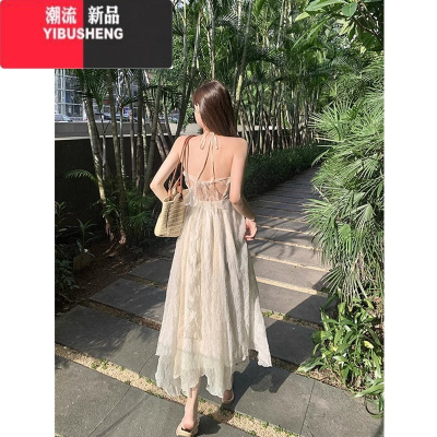 YIBUSHENG海边度假露背挂脖吊带连衣裙女三亚旅游穿搭拍照很仙的仙沙滩裙