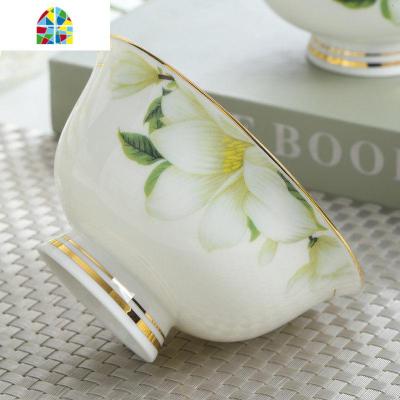 封后景德镇陶瓷餐具十个4.5寸米饭碗家用吃饭高脚防烫碗盘碟套装 FENGH [6英寸6个]默认发描金百合,需要其它请备注