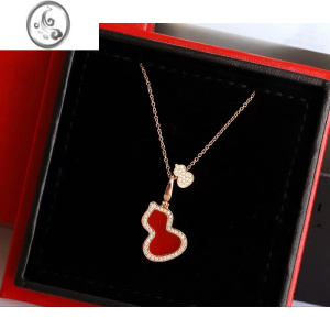 JiMi金葫芦项链 女高级感玫瑰金红玉髓锁骨链钻石银银四叶草小裙子 大葫芦项链红玉髓