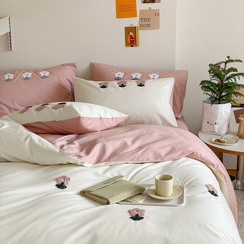 轻奢100支双股新疆长绒棉磨毛四件套纯棉全棉床单被套绣花床上用