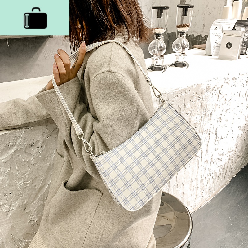 brandymelville法棍包腋下女包袋复古单肩包bm蓝白红经典格子包包new