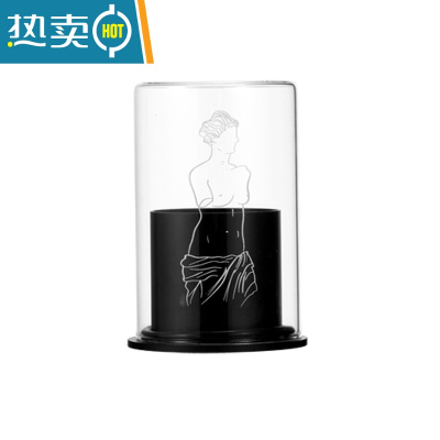 敬平棉签盒轻奢ins简约北欧收纳可爱迷你玻璃不锈钢牙签筒罐黑色摆件 维纳斯款一个