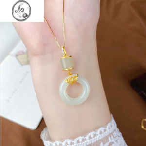 JiMi平安扣金项链女和田玉吊坠轻奢小众搭配毛衣锁骨链送妈妈礼物 平安扣项链