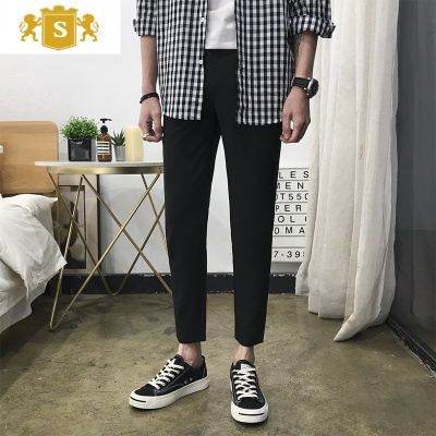 SUNTEK裤子男2019春季直筒九分裤男士小脚休闲裤修身9分裤韩版潮流西裤西裤