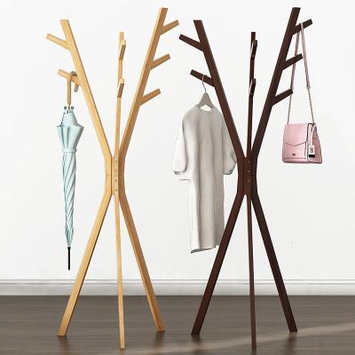 森美人简易挂衣架落地卧室内简约现代家用放包衣服小型实木衣帽架子