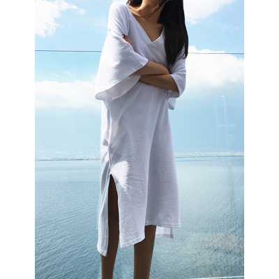 HLCOMAN秋季の睡衣女春夏季新款家居服女T恤V领性感棉睡衣宽松女睡裙睡裙