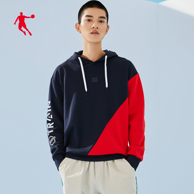 乔丹男装连帽套头卫衣男针织上衣2021春季新款新年撞色字母运动服