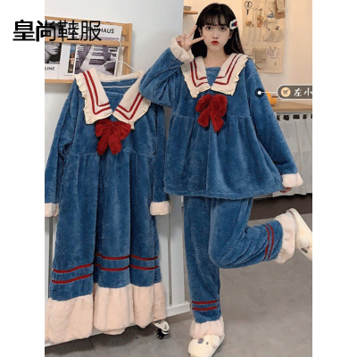 新品直营-旗舰同款睡袍女秋冬长款睡衣外穿甜美加厚珊瑚毛绒套装网红可爱家居服睡裙