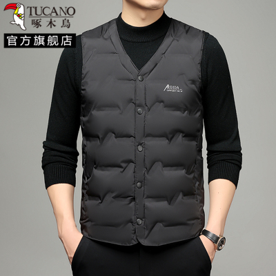 啄木鸟羽绒马甲男2024冬轻薄背心保暖坎肩中青年爸爸贴身内胆内穿