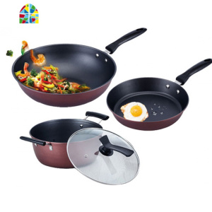 厨房锅具套装家用汤蒸锅平底锅炒锅不粘锅少烟三件套厨具炒菜 FENGHOU 金黄色(炒锅+煎锅+奶锅)升级版