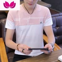 七斓短袖男v领t恤个性潮流夏装男士上衣体恤2023夏季新款半袖衣服