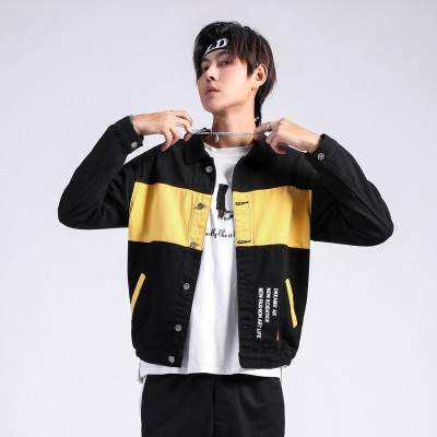 梵克公牛春季新款拼接印花夹克新款男士休闲潮流修身时尚个性休闲牛仔外套男装