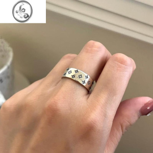 JiMi925银银戒指女情侣开口食指戒宽面ins小众设计高级感复古做旧指环 均色