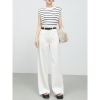 年夏新款白色中高腰阔腿牛仔裤天丝棉垂顺休闲阔腿裤