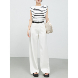 年夏新款白色中高腰阔腿牛仔裤天丝棉垂顺休闲阔腿裤