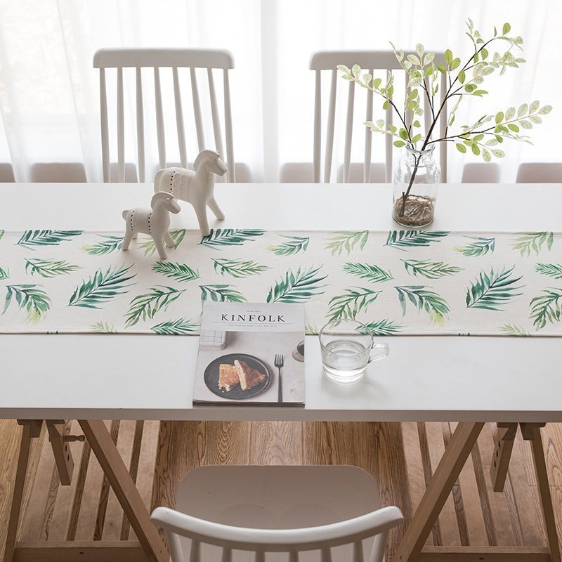 家柏饰(CORATED)北欧S风棉麻布艺茶几电视柜客厅餐桌布盖巾床尾旗桌旗 飘叶桌旗 35*180cm