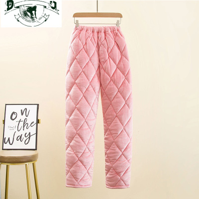 HLCOMAN冬季男睡裤女珊瑚绒三层夹棉加绒加厚裤子大码纯色男士保暖家居服睡裤