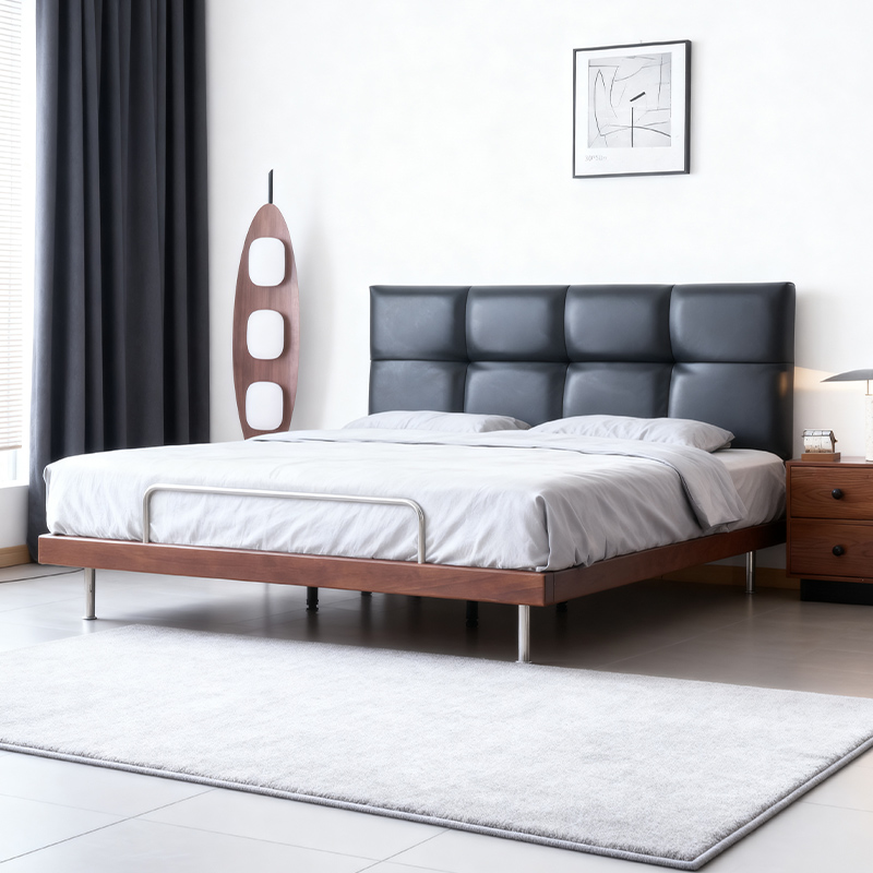 实木床超薄床巧克力包豪斯高脚床双人床主卧床卧室床婚床皮艺软包床