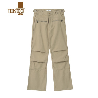 YANXUbense工装裤卡其色设计感美式高街直筒裤复古腰带休闲裤男裤子