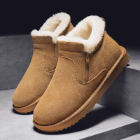 冬季新款加绒保暖雪地短靴皮面防寒加厚低帮侧拉链套脚棉鞋男鞋