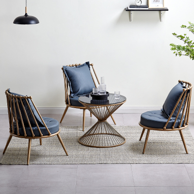 绵冠铁艺小沙发轻奢北欧简约美发店美容院女服装店阳台客厅休息区桌椅