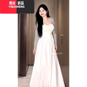 YIBUSHENG法式高级感气质白色吊带裙女大码微胖mm显瘦遮肉收腰无袖连衣裙