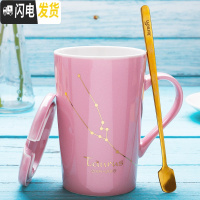 三维工匠创意北欧ins星座陶瓷马克水杯子带盖勺个性潮流情侣女咖啡杯家用 金牛座-玫瑰金咖啡器具
