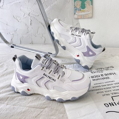 述雅老爹鞋女ins潮2021春网面透气运动鞋厚底显脚小橡胶软底休闲女鞋