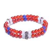 梦克拉Mkela 红玛瑙925银双圈手链 温情 玛瑙圆珠S925花型多圈手串白玛瑙青金石手饰