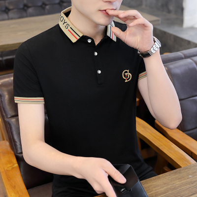玥鸾(YueLuan)Polo衫男士短袖T恤夏季2021新款修身潮牌休闲纯棉男装翻领上衣服
