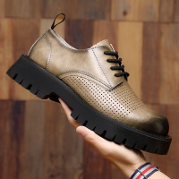 男鞋夏季镂空透气大头皮鞋男厚底低帮商务英伦系带工装鞋SJ-1
