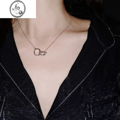 JiMi因缺斯汀s925通体银银双圈环绕闺蜜项链生日礼物百搭气质锁骨链