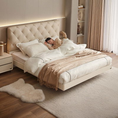 全友家居主卧大床现代轻奢软包床头皮艺床家用悬浮双人床板式床