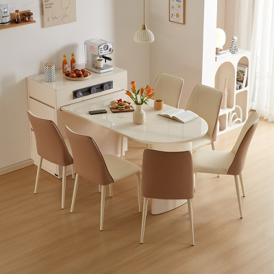 全友家居岛台餐桌一体式可伸缩储物钢化玻璃可充电餐桌软包餐椅家具