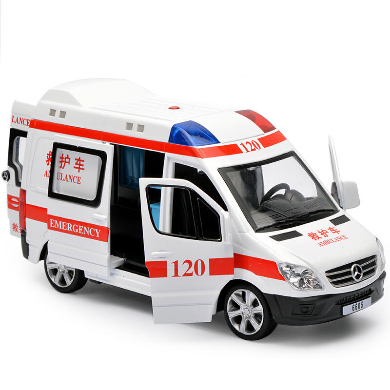 儿童合金汽车120救护车警车声光版回力模型儿童玩具车
