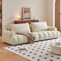 全友家居奶油风泡芙布艺沙发客厅2024新款猫抓绒布直排沙发