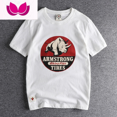 七斓夏新款水洗磨毛舒适短袖T恤男 犀牛复古印花百搭青年时尚休闲半袖