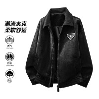 男装新款春秋季皮衣男士时尚百搭简约休闲翻领夹克外套男