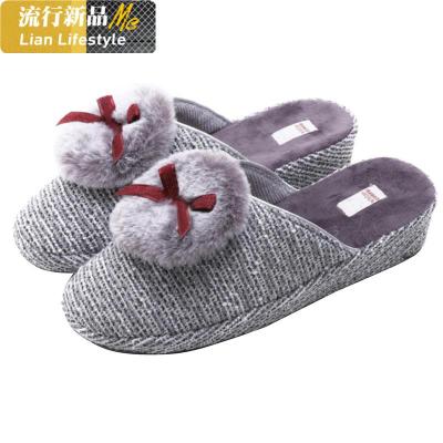 棉拖鞋女高跟盆底室内软底家居拖鞋家用秋冬季厚底毛毛绒鞋知义(ZHIYI)