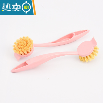 敬平厨房长柄清洁刷家用去污器洗锅刷洗碗刷水槽灶台清洁刷子 纯色长柄锅刷[2个装粉色]