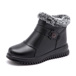 新款牛皮妈妈棉鞋圆头舒适软底防滑中老年妈妈皮靴厂家直销批发