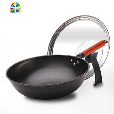 炒锅老式铁锅电磁炉燃气灶适用精铁锅具无涂层炒菜锅锅家用 FENGHOU 34平底无耳(组合盖+勺子)