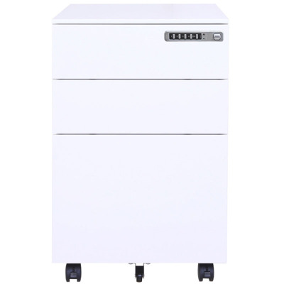 锦北 活动柜矮柜储物柜文件柜资料柜挂劳柜带锁带轮小柜 珍珠白密码锁